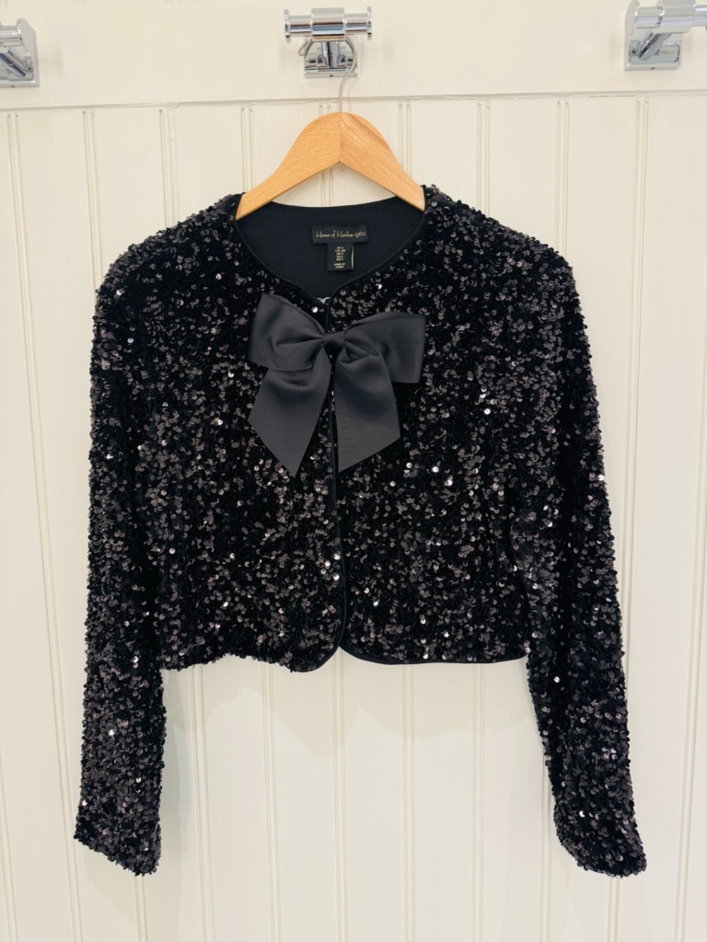 House of Harlow 1960 Black Sequin Bow Cropped Blazer Small - Picture 3 of 6